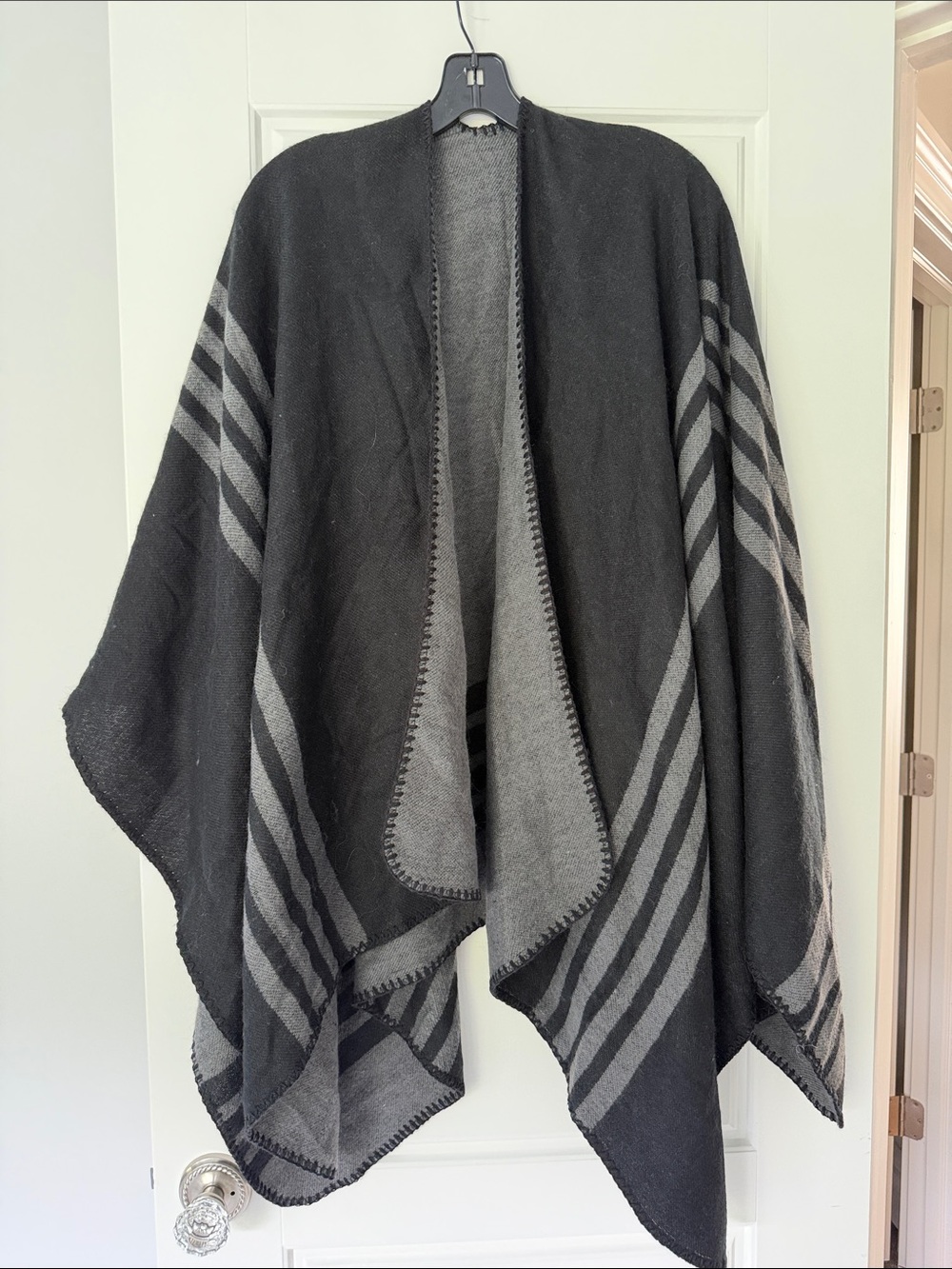 BB Dakota Black and Gray Striped Open-Front Cape